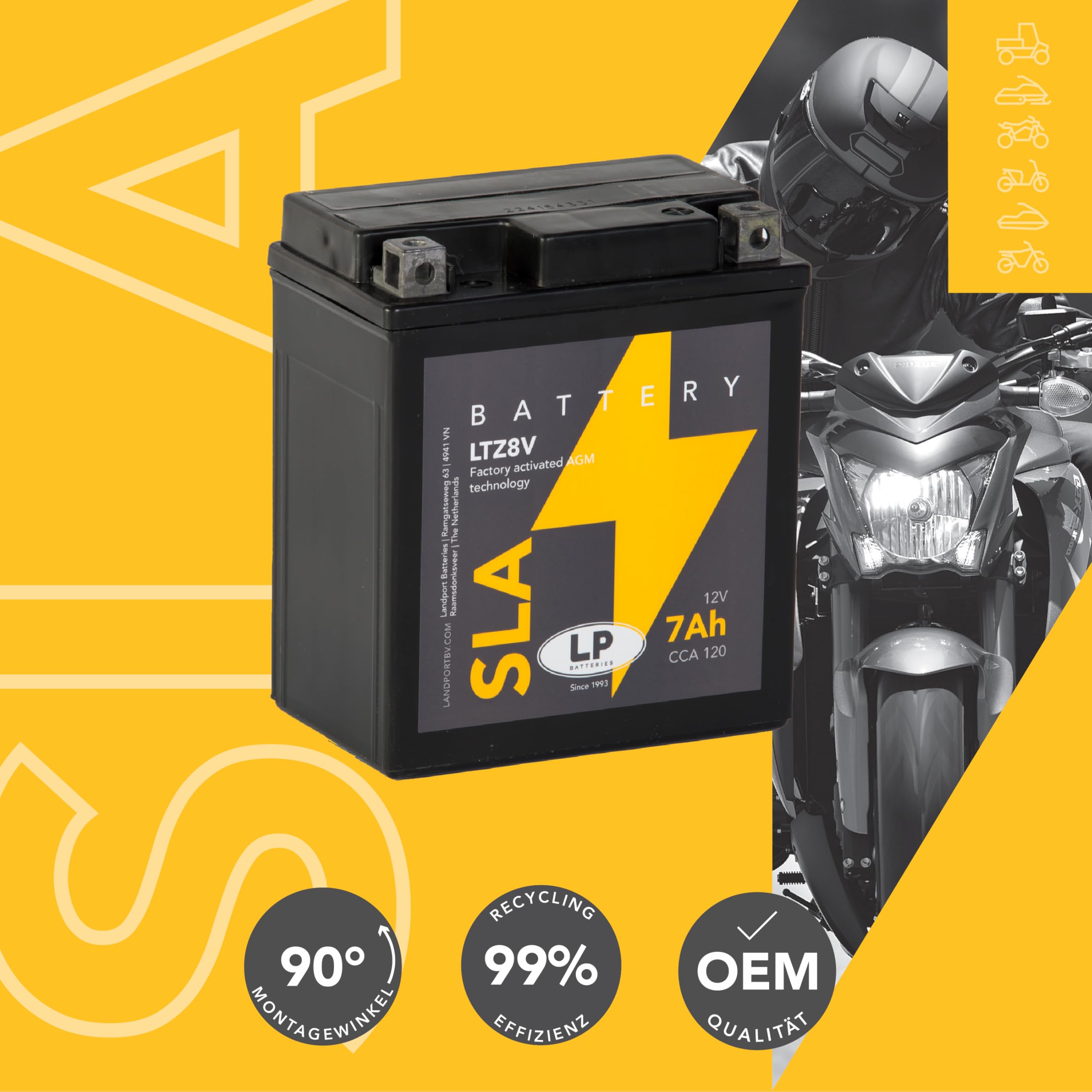 LANDPORT Batterie LTZ8V 12V 7Ah kompatibel für Honda CBF 500, CMX, CRF 250, Forza 125, PCX 125 150, SH Scoopy, Yamaha MT-03, X-Max 125 300