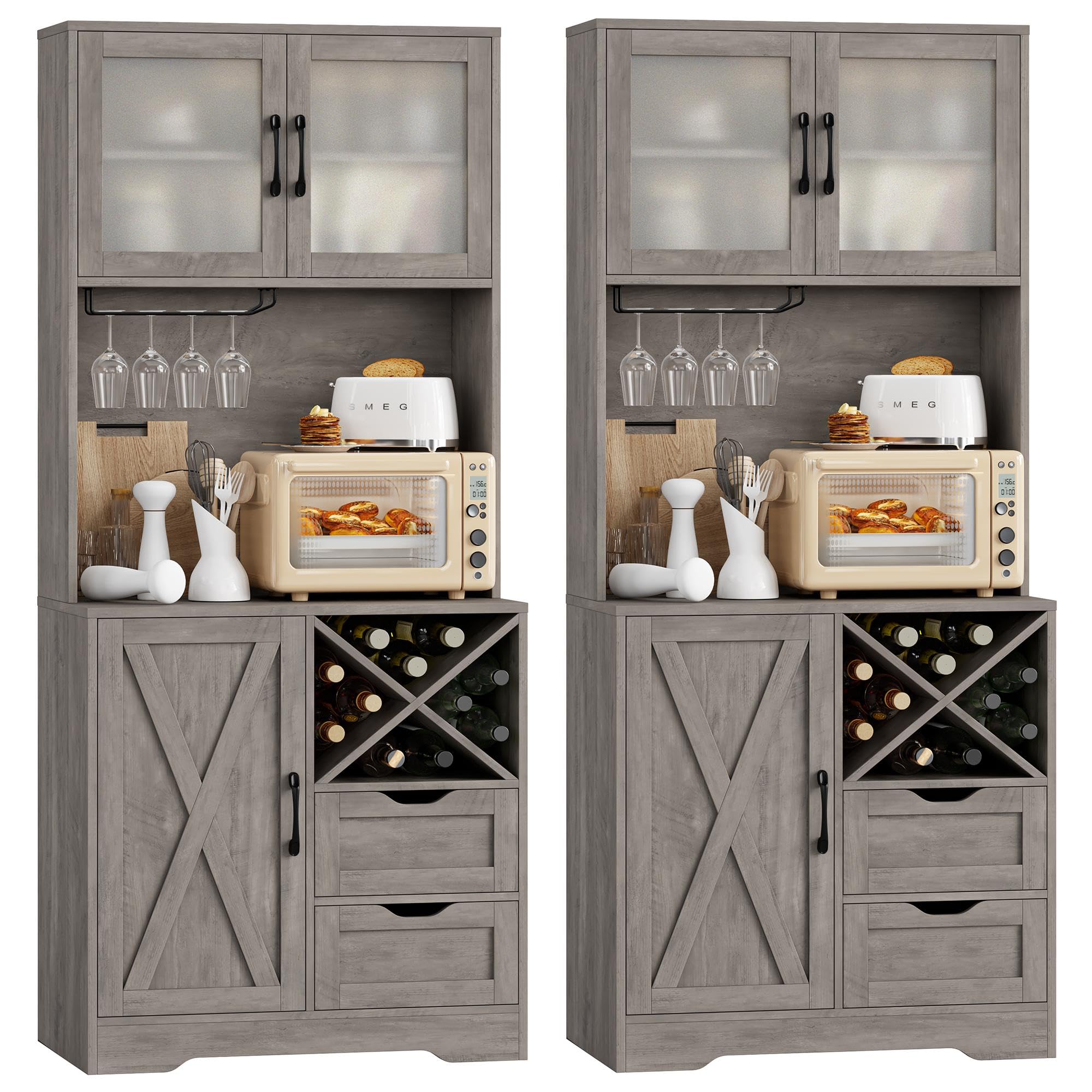 Amazon.com: BOTLOG 2 Pcs Kitchen Pantry Cabinet, Kitchen Hutch Cabinet with Storage Drawer & Bar ...