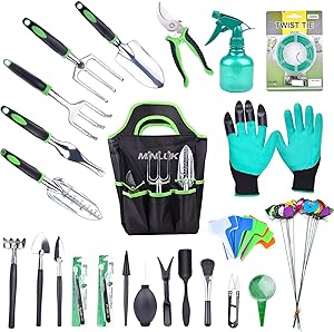 MINLUK 54PCS Garden Tools Set, Heavy Duty Metal Garden Tools Fleshy Tool Set, Non-Slip Handle Material, Durable Storage Bag and Gloves, Gardening Gifts for Men and Women