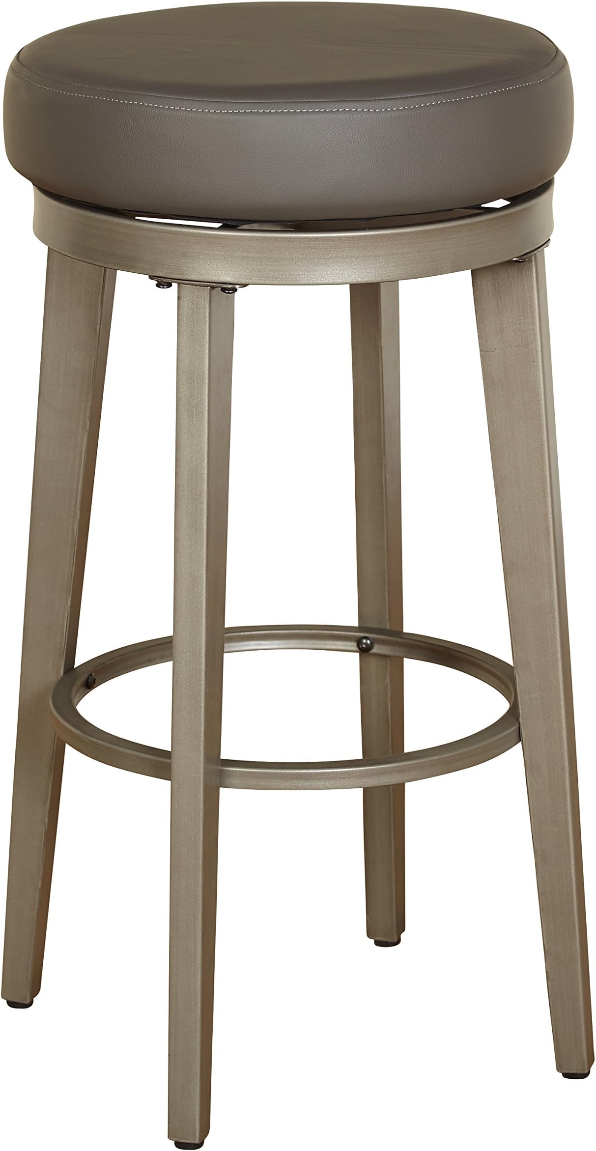 angelo:HOME Linden Swivel Bar Stools Set of 2, Faux Leather Upholstered Barstool Chairs with Metal Base & Footrest for Kitchen Island, Counter, Bar or Cafe, 30-inch, Gray
