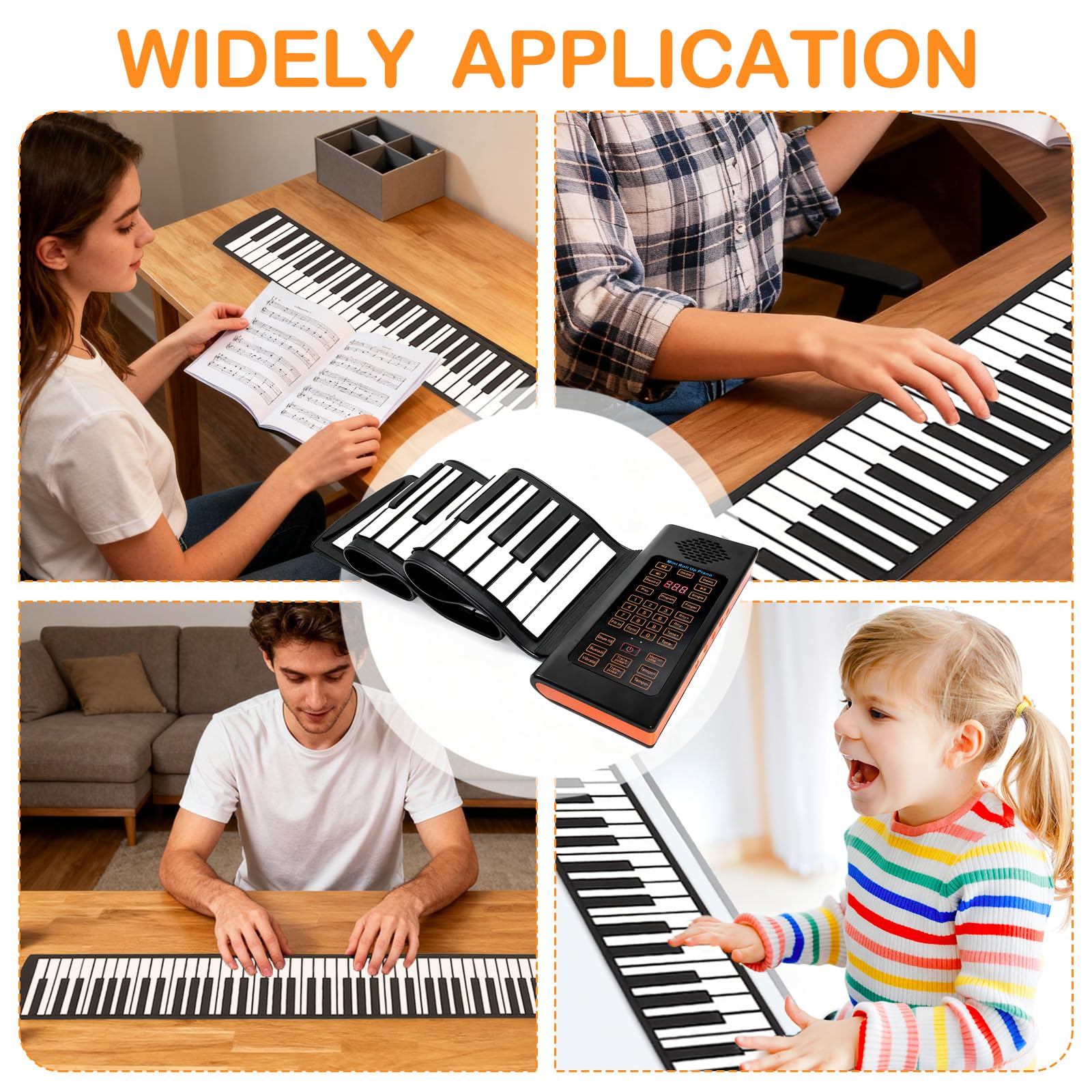 Teclado Piano Enrollable 88 Teclas, Piano Digital Portátil Recargable con 128 Ritmos Tonos, Función MIDI, Teclado Piano Plegable para Niños Adultos Principiantes