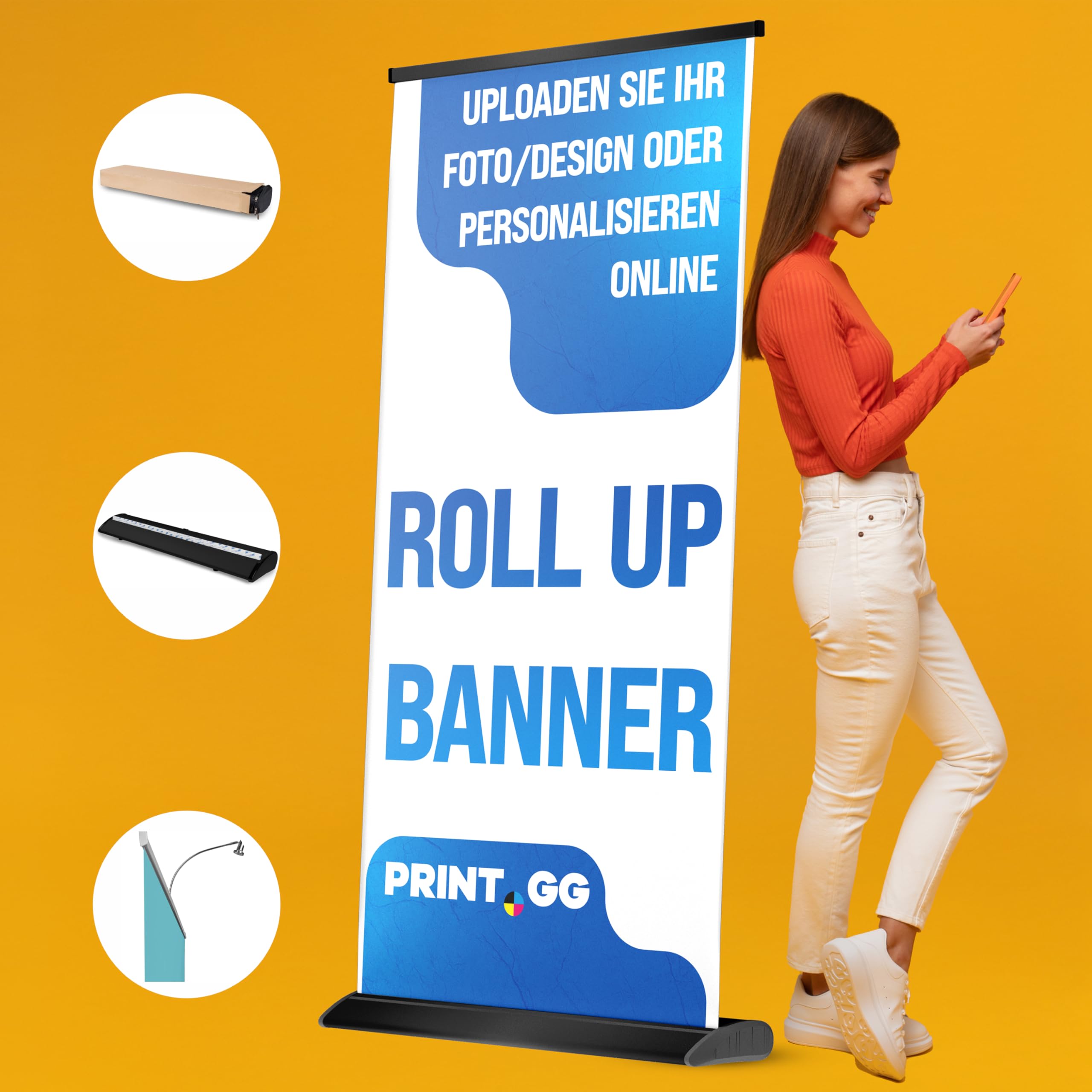 Écran enroulable - Bannière enroulable professionnelle - Présentoir publicitaire et photo d'anniversaire - Tous les formats disponibles - Avec sac de transport PRINT.GG