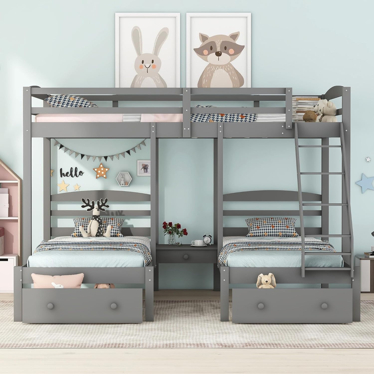 Harper & Bright Designs Triple Bunk Beds with Drawers and