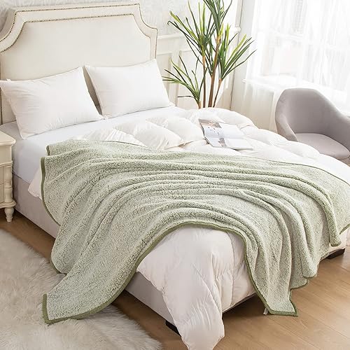 Miniatura 5 de EMME Manta cálida de forro polar de 90 x 90 pulgadas, tamaño Queen, ultra suave, cálida, manta sherpa de microfibra acogedora para cama, sofá, manta