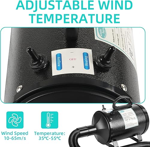 Miniatura 2 de Secador de pelo para perros, 3.2 HP de velocidad ajustable continua, secadora de alta velocidad para perros con 4 boquillas diferentes (negro