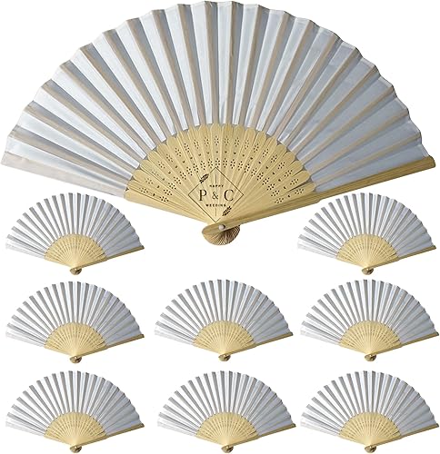 DFDG Abanico de seda para boda, abanico de compromiso a granel, recuerdos de fiesta personalizados para fanáticos de seda, abanicos grabados,