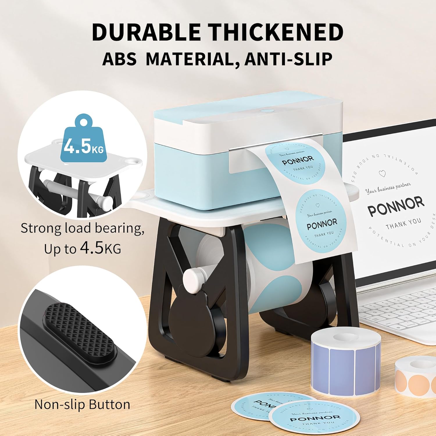 PONNOR Label Holder for Rolls and Fanfold Labels, Thermal Sticker Holder for Desktop Printer, Fragile Stickers for Shipping, Label Stand Accessory Supplies for Home, DIY, Office, Small Business(Black) - Image 6