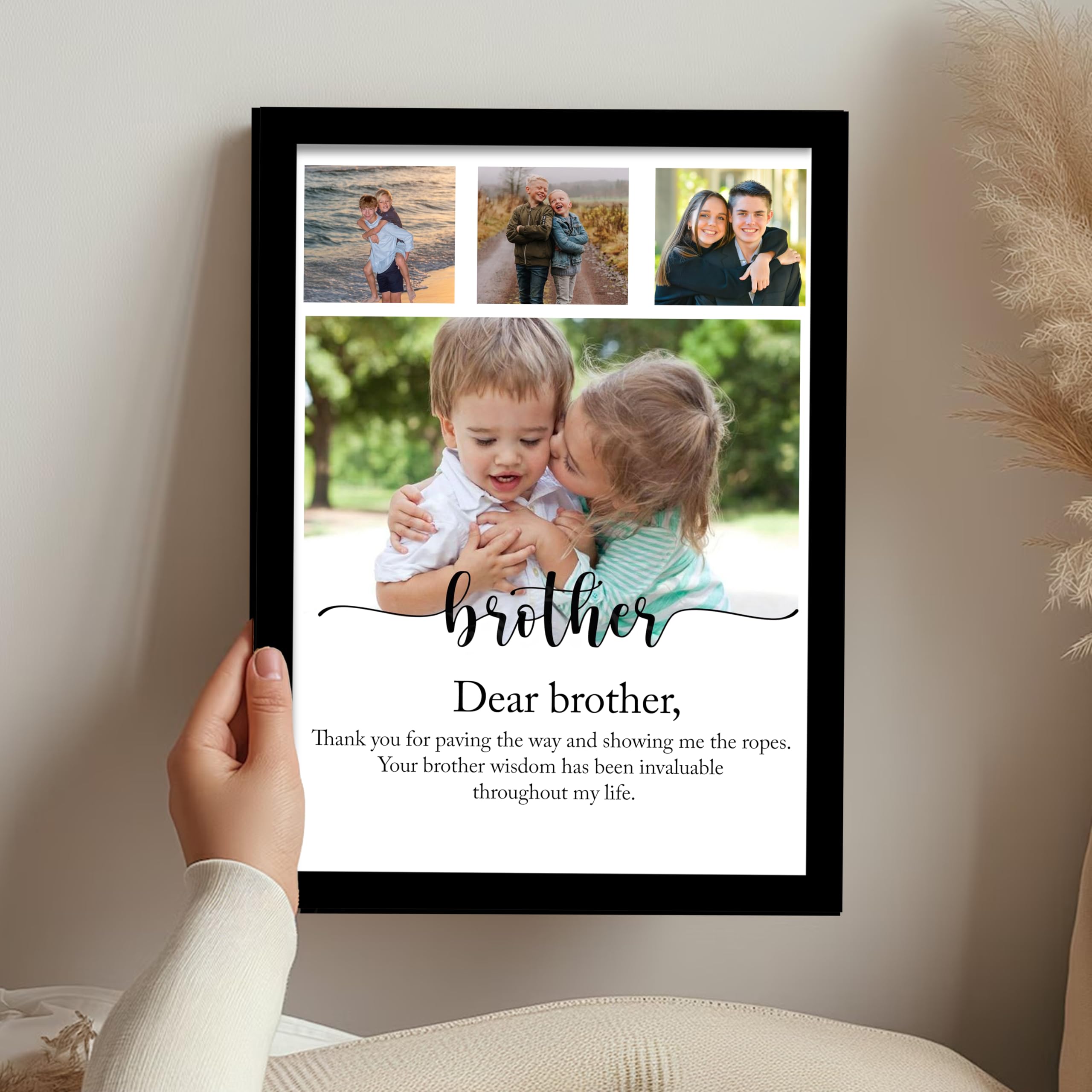 SNAP ART Customized Best Gift For your Brother with 4 Photo Collage print & Customizable Text for Brother, Brother Gifts Photo Frame With Photo Upload, Birthday, Anniversary, Couple, Sister, Parents (9.2x12.6 Inch) 2