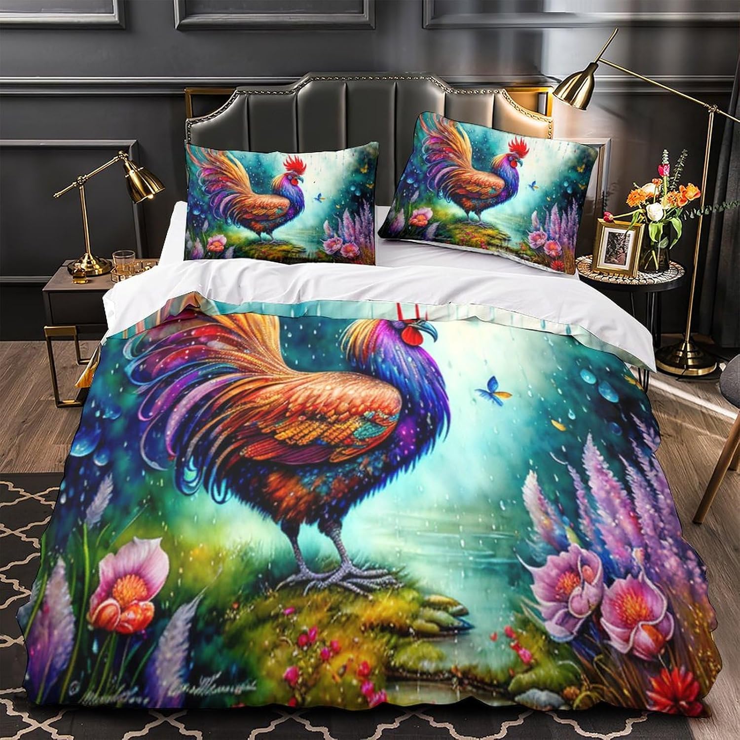 Colorful Animals Three Piece Suit Cartoon Quilt Cover Set - Super Soft Bedding Set for Kids with Pillowcase - Lightweight and Breathable Microfiber Bed Linens