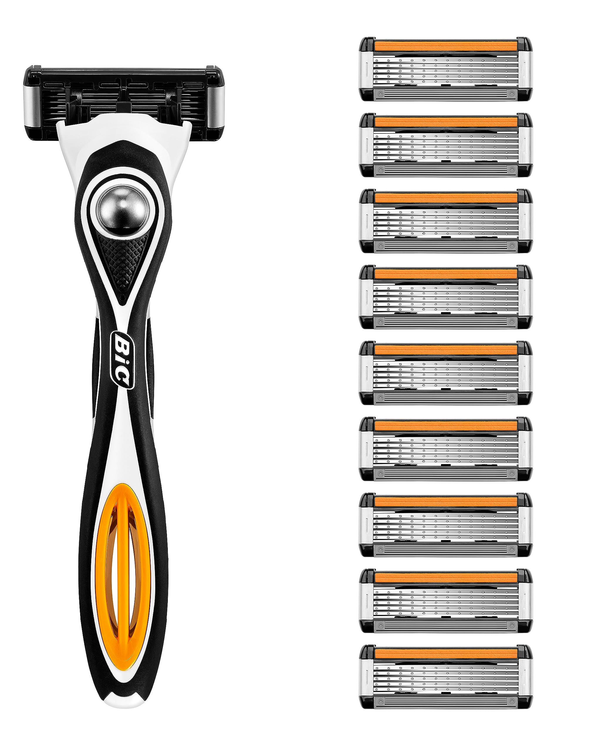 BIC Hybrid 5 Flex Maquinilla Recargable para Hombre, 1 Mango con Contrapeso y Recambios de Hojas Móviles Recubiertas de Titanio con Nanotecnología - Pack de 1+10