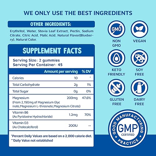 Miniatura 6 de Gomitas de glicinato de magnesio 2150 mg con L-treonato de magnesio, sin melatonina, 90 unidades, arándano