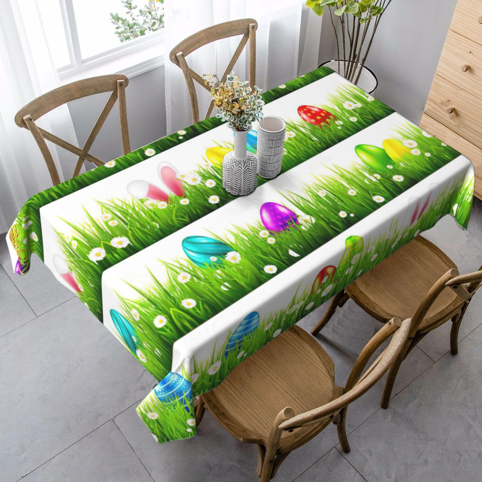 Mantel francés colorido con estampado de huevos de Pascua para mesas rectangulares, mantel para comedor, decoración de Acción de Gracias