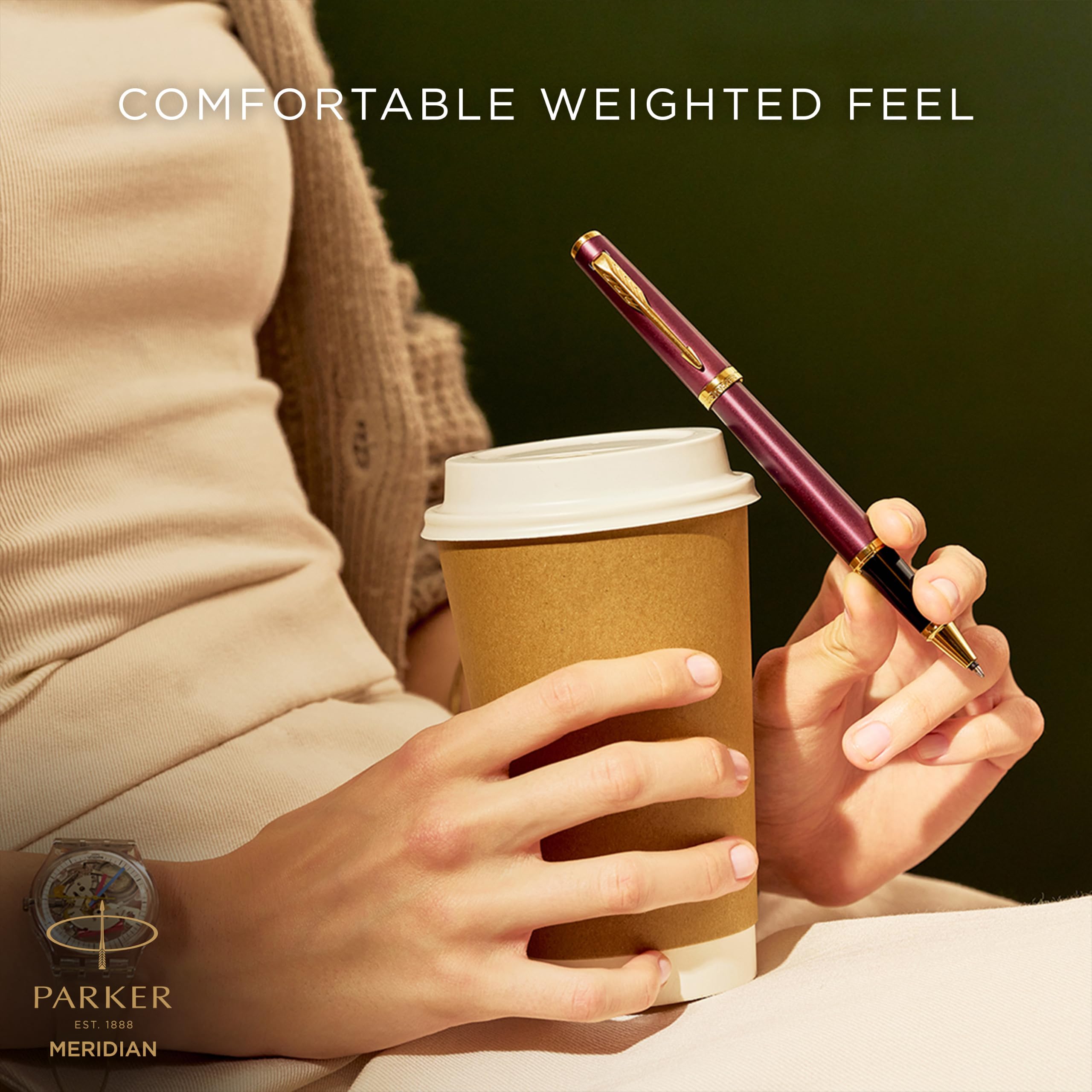 Parker Meridian Penna roller | Lacca rossa con rifiniture dorate | Punta fine | Penna da scrittura e Materiali per Cancelleria | Inchiostro Nero | Confezione regalo di lusso