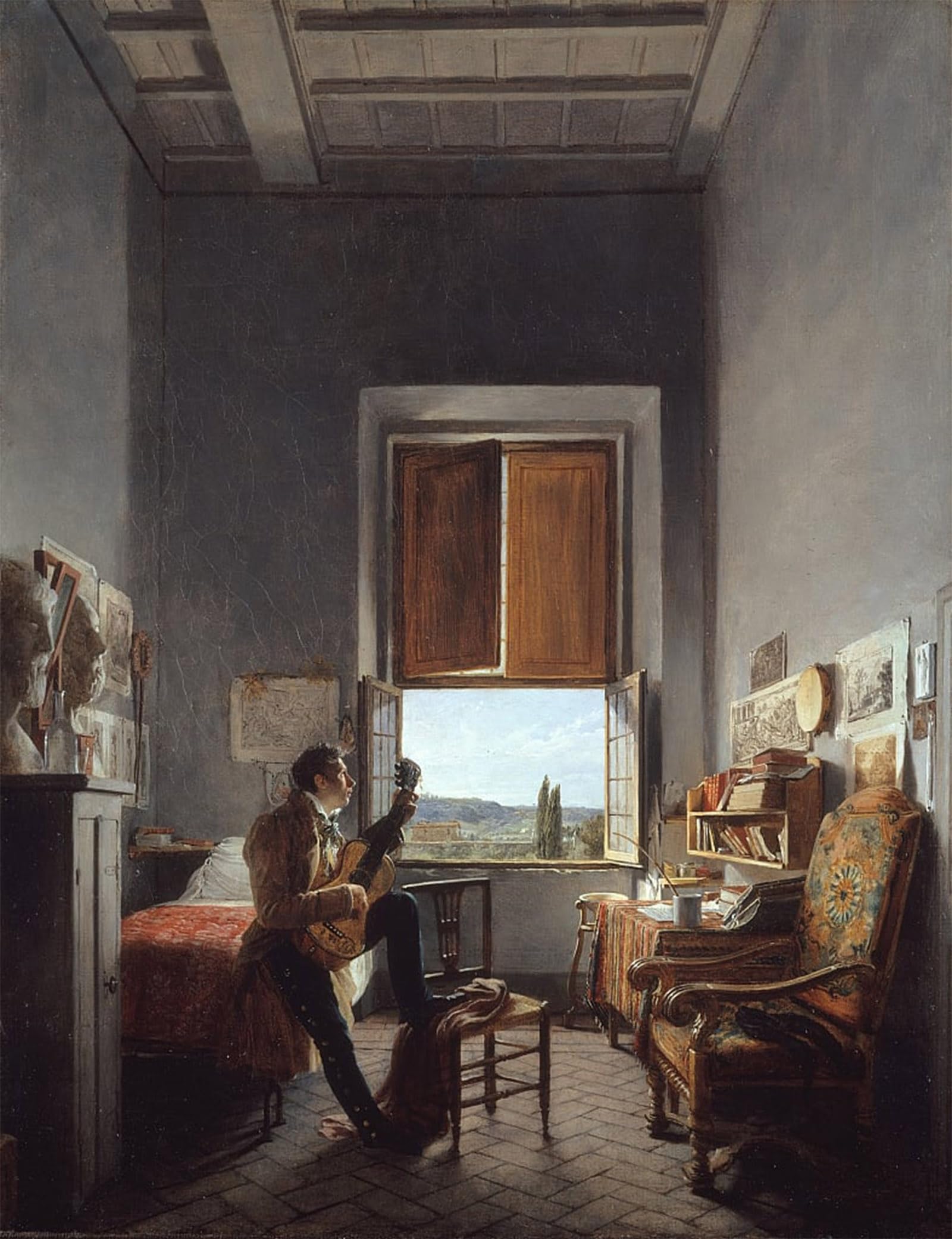 ARTXLXXBN Famous Painting Art Wall Decor Abstract Art Picture Léon Pallière in His Room At the Villa Medici by Jean Alaux Animal Pictures for Home Decor 60x90cm