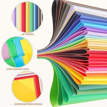 80 Sheets Coloured Card 40 Colours Construction Paper A4 Size