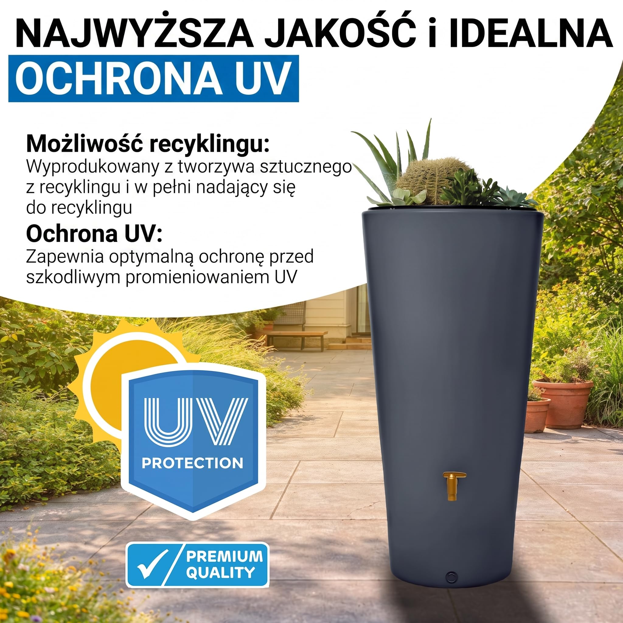 4rain VASO 2w1 zbiornik na deszczówkę 220 l, graphite grey, z kranem