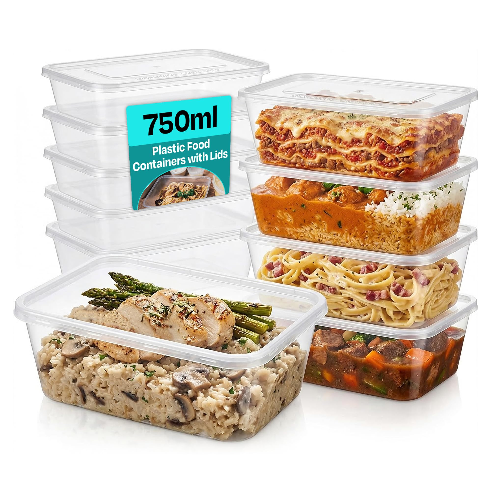 We Can Source It Ltd 25 750ml Plastic Food Containers with Lids | Food Grade BPA Free | Microwave Dishwasher Freezer Safe | Food Storage Meal Prep Lunch Box Kitchen Takeaway