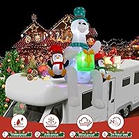 Vista 2 de Decoración inflable de oso polar de 8 pies / 2.4 metros sentado en el techo con luces LED y luces caleidoscópicas, adecuada para decoraciones