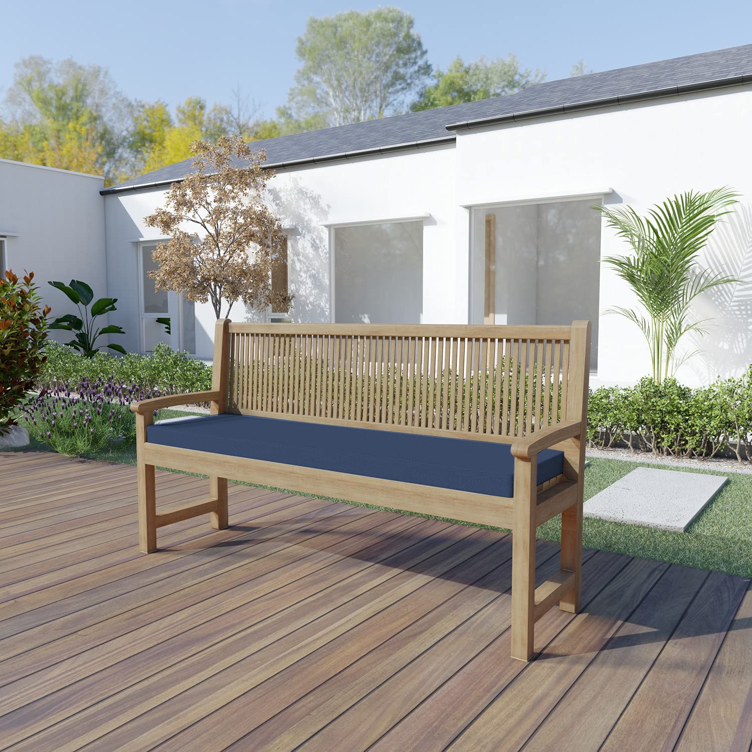 chilly pilley Coussin De Banc Housse Amovible Lavable Zip avec Passants Coussin pour Banc De Jardin Terrasse (100 x 40 x 5 cm, Bleu Foncé)
