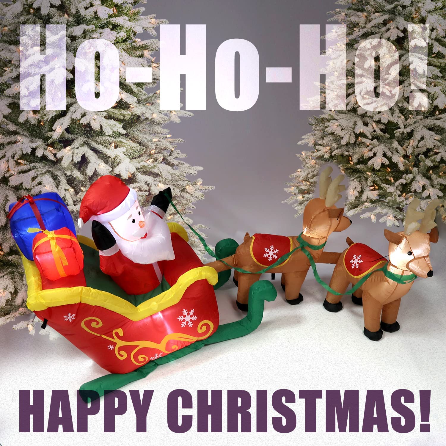 TRONJE 2.5m Babbo Natale Slitta Gonfiabile con Luce LED - Illuminato Renna Slitta Figurina Natale Decorazioni Natalizie Esterni - Ventola Permanente