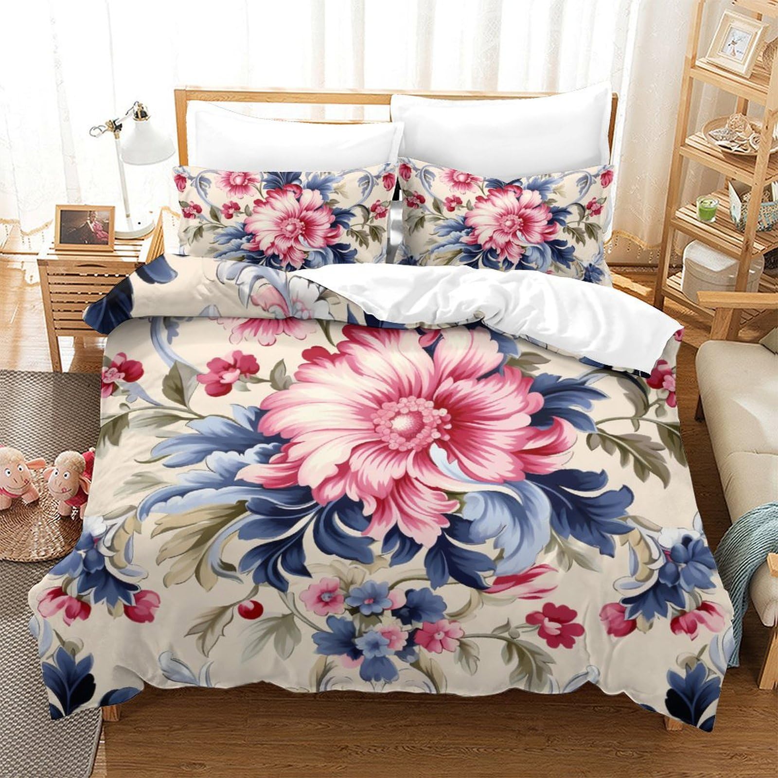 Parure de lit pour la déco de la pièce moderne housse de couette fleurs 3D king size et zen