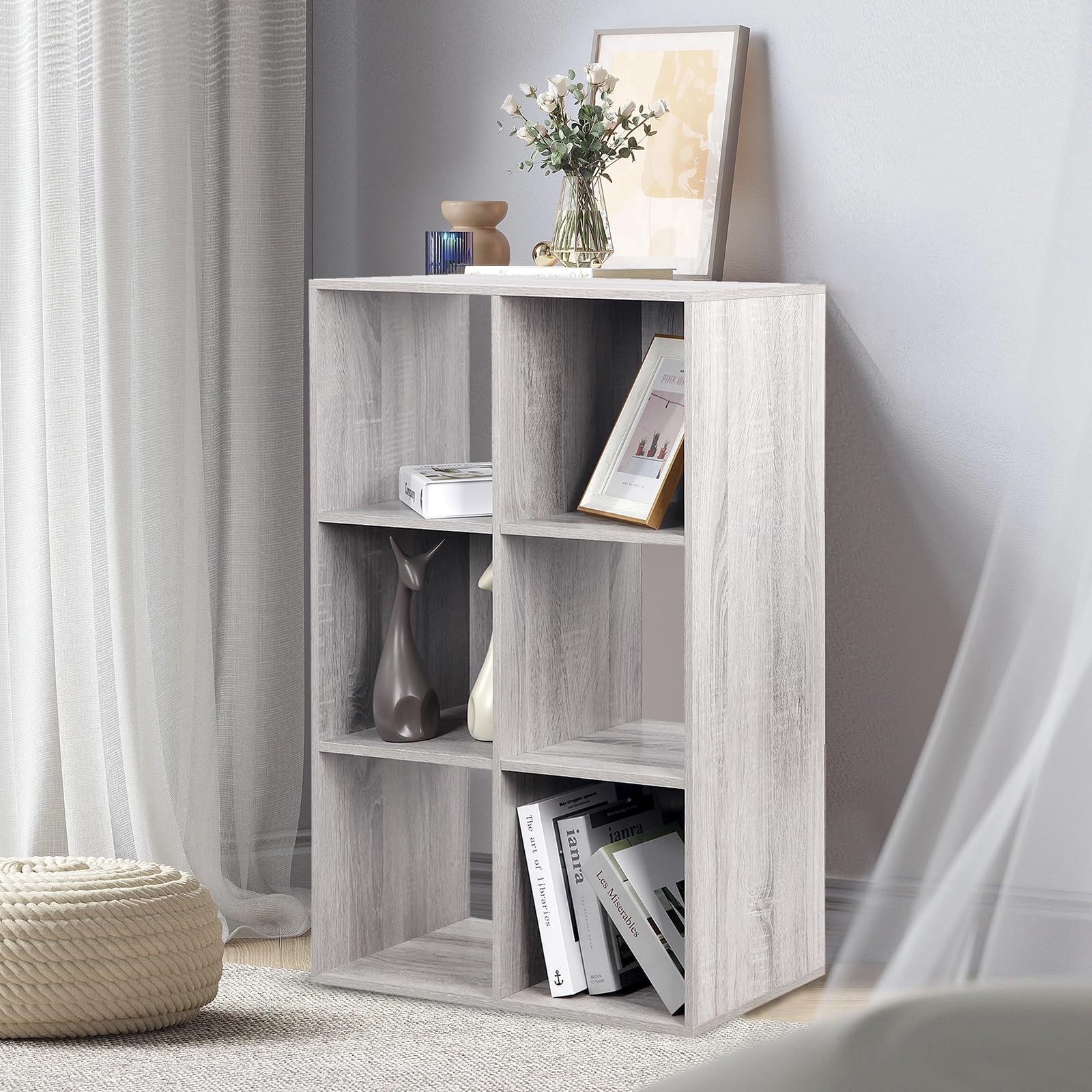 Étagère Cube 6 Niveaux PACHIRA – Bibliothèque Réglable 30,5 X 30,5 X 180,3 Cm, Style Moderne Bois Noir