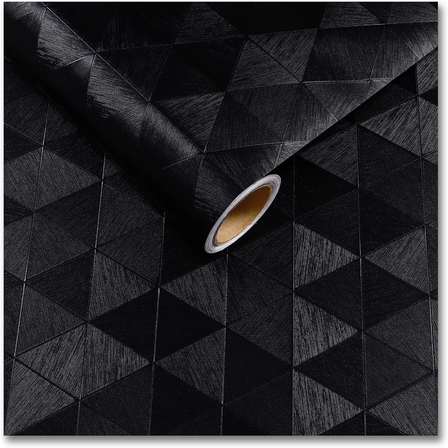 CRE8TIVE Triangle Diamond Black Wallpaper Peel and Stick Black Contact Paper for Walls 12"x354" Geometric Textured Wallpaper Removable Self Adhesive Vinyl Wall Paper for Living Room Cabinets Shelves