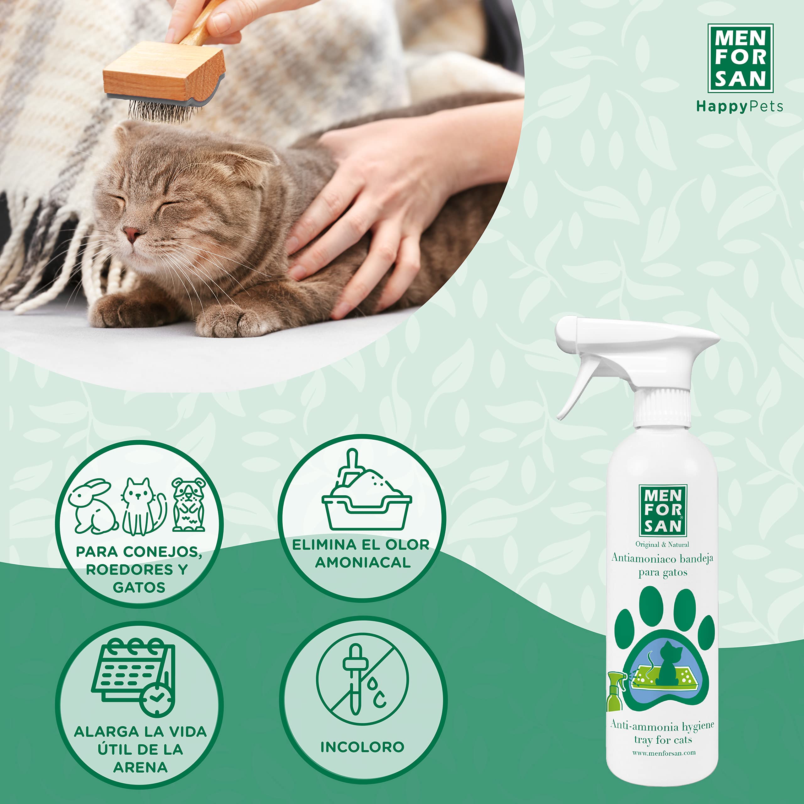 MENFORSAN Antiammoniac Plateaux de Chat 500 ML, élimine Les odeurs d'urine, n'est Pas Toxique