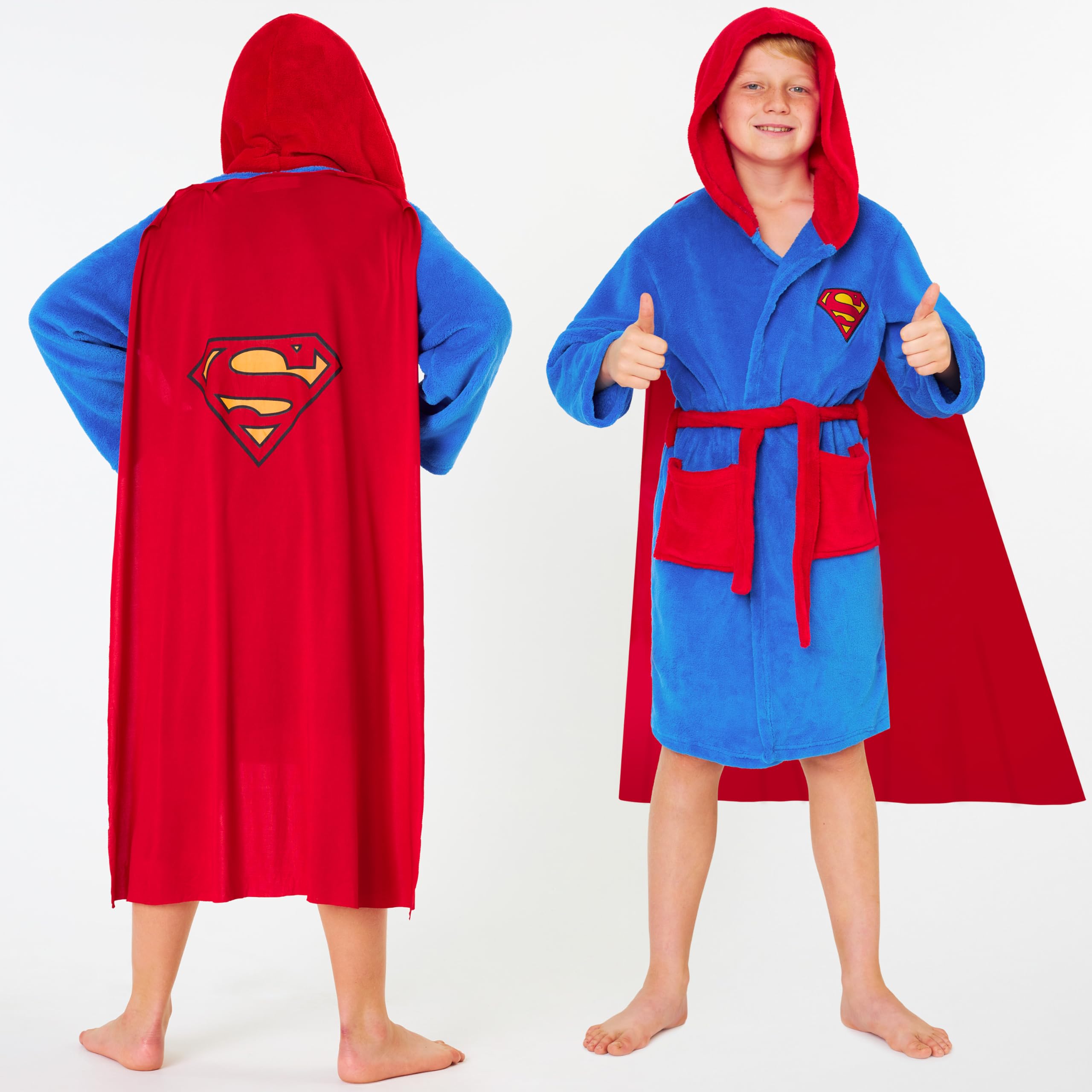 DC Comics Superman Peignoir avec Cape Enfant Garçon, 5-14 Ans, Peignoir Capuche en Polaire Douce, Super Héros Cadeau Garçon