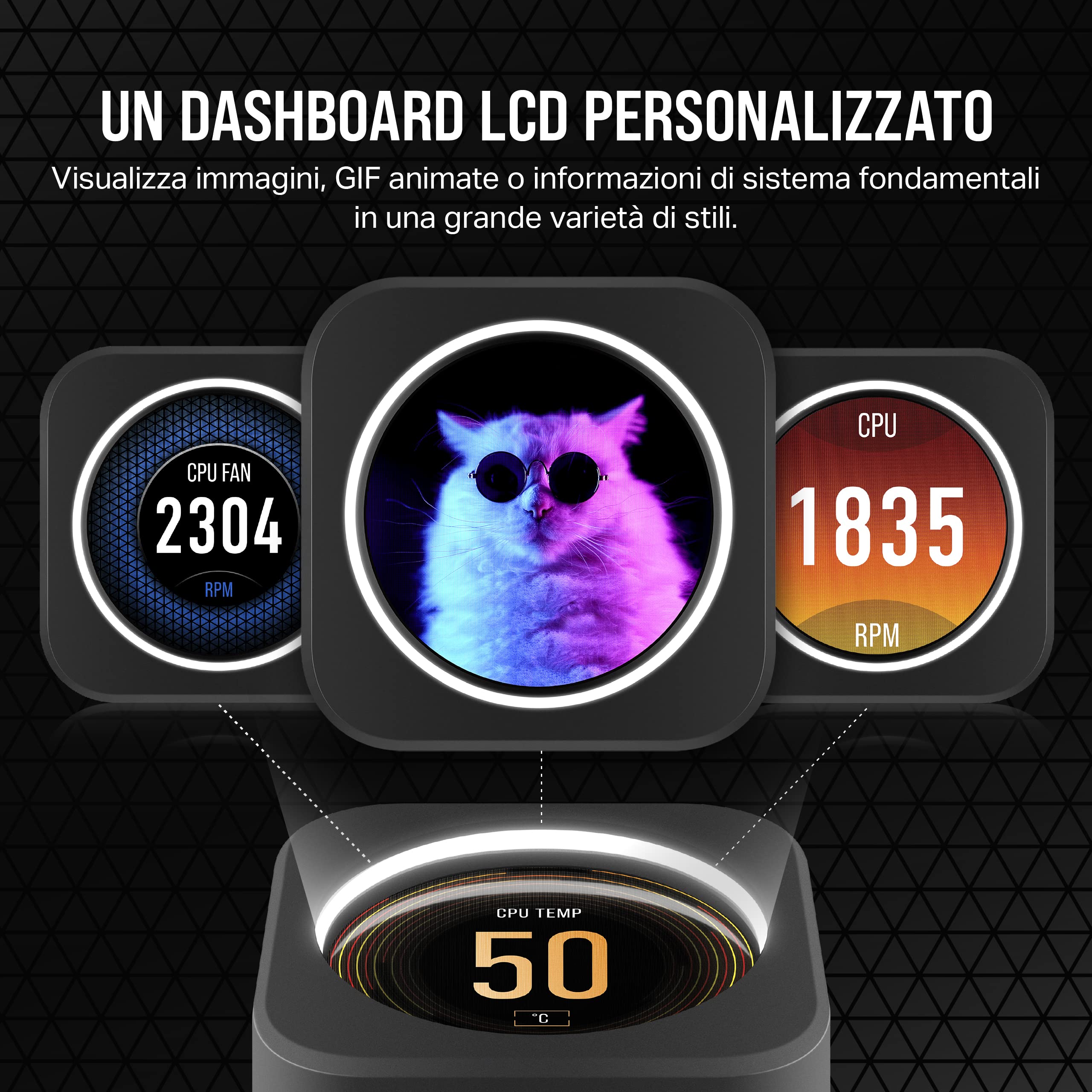 Corsair iCUE H100i ELITE LCD XT Dissipatore a Liquido per CPU - Schermo LCD IPS - Due Ventole AF120 RGB ELITE - Radiatore di 240 mm - Adatto per Intel® LGA 1700, AMD® AM5 e altro - Nero