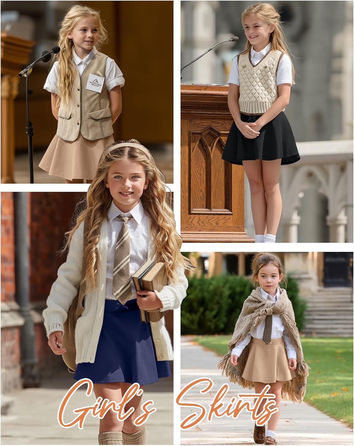 3 Pack Girls' Uniform Skirts Pleated Flared Mini School Skorts Built in Shorts with Pockets for Kids - Image 2