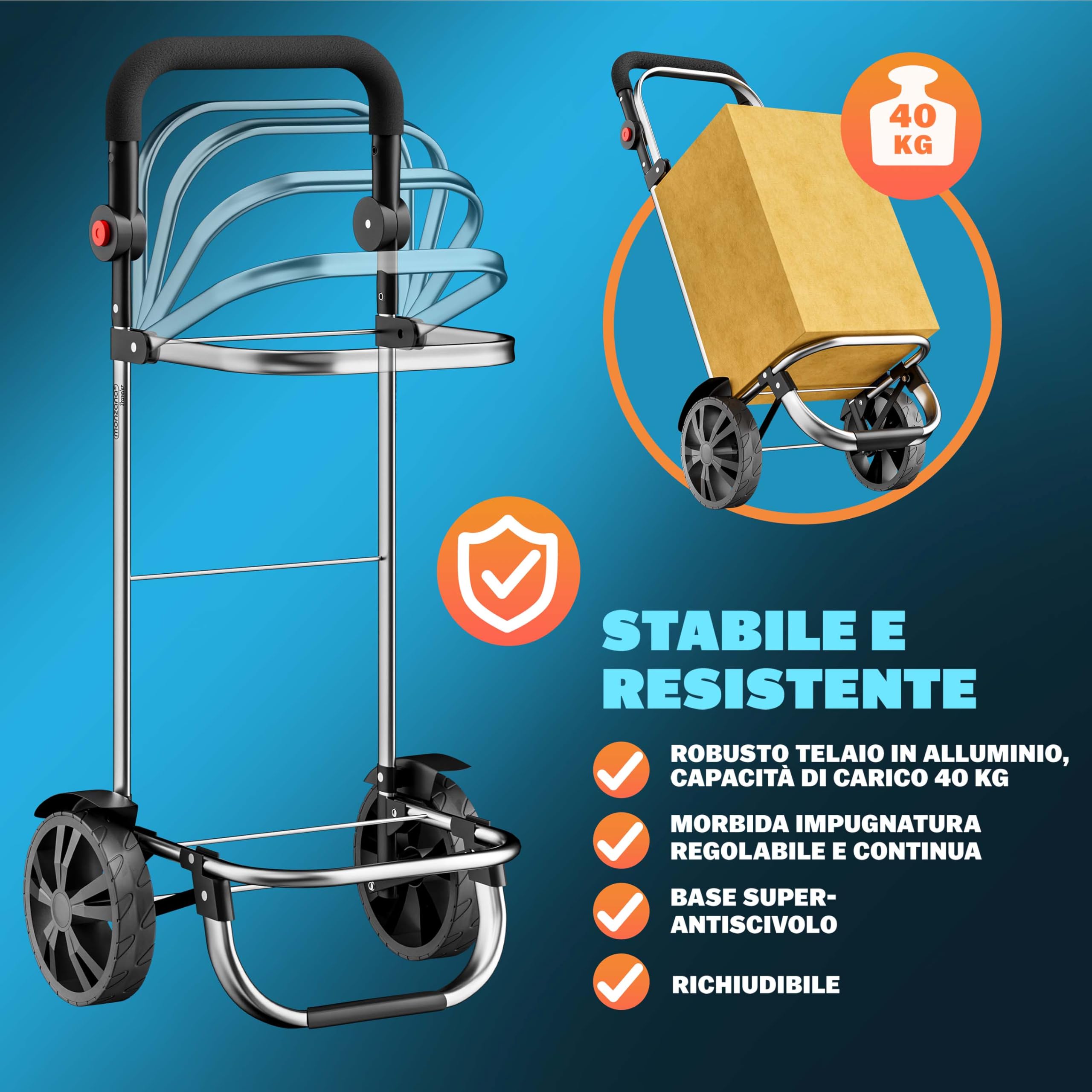 MONZANA Carrello della Spesa 3in1 56L fino a 50 kg Borsa Pieghevole Rimovibile Carrellino Portaspesa Trolley Nero