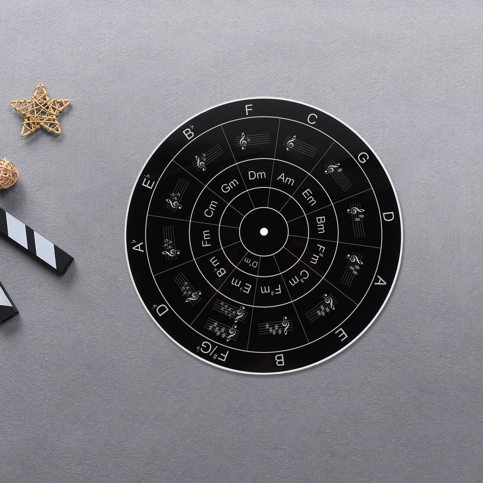 Acryl Plattenteller Slipmat mit Quintenzirkel Schwarz Runde Plattenspielermatte zur Schallplatten Vibrationsdämpfung und Optimalem Schutz bei Dj Partys