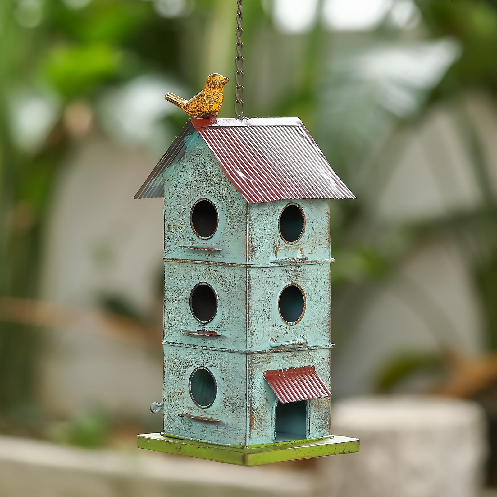 MOCOME Metal Bird Houses for Outside, 6 Hole Bird Houses for Outside Hanging, Sky Blue Birdhouses for Outdoors Clearance Suitable for Garden Patio