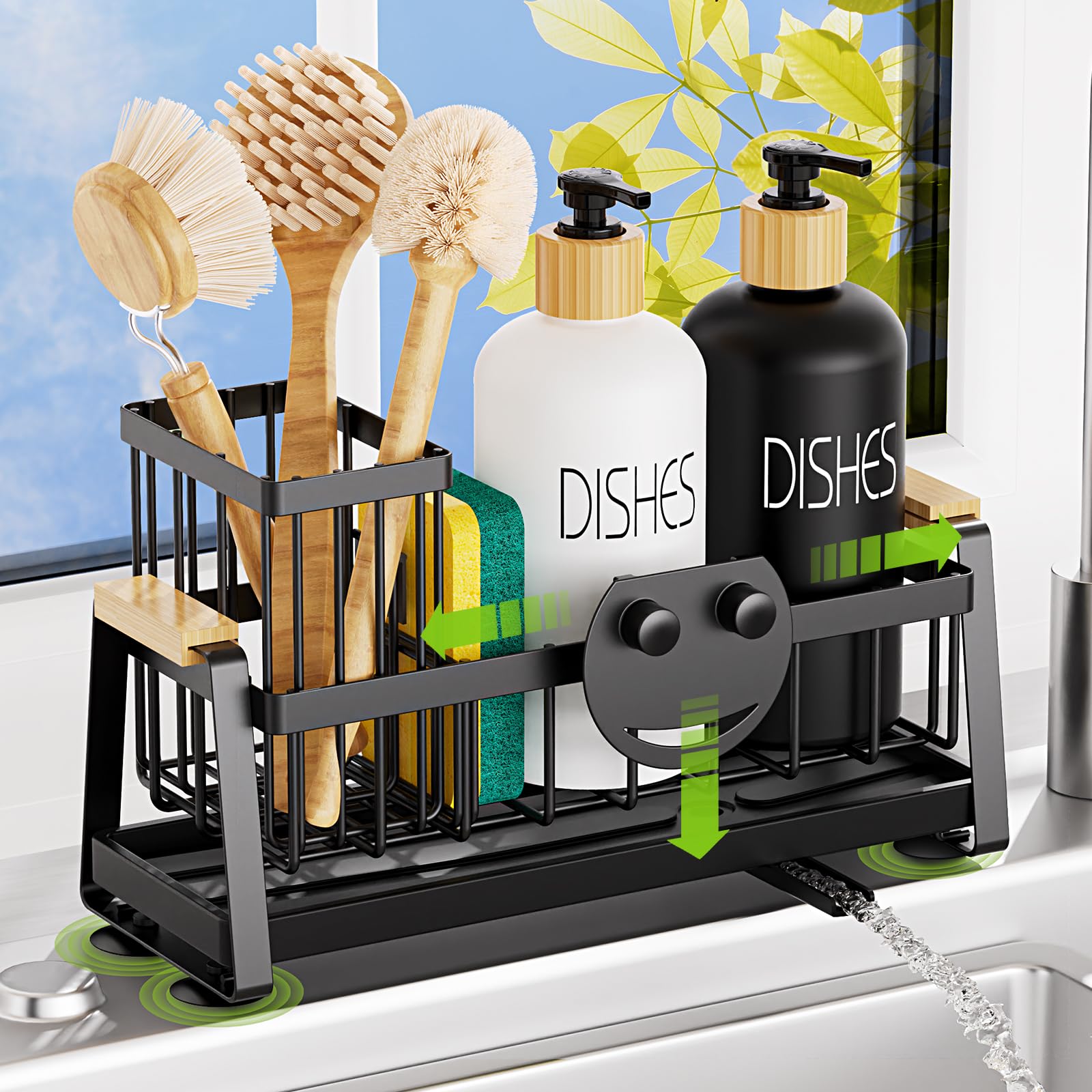 Sponge Holder for Kitchen Sink Sink Caddy Organizer with Dish Brush Holder Sink Organizer Rack with Suction Cups