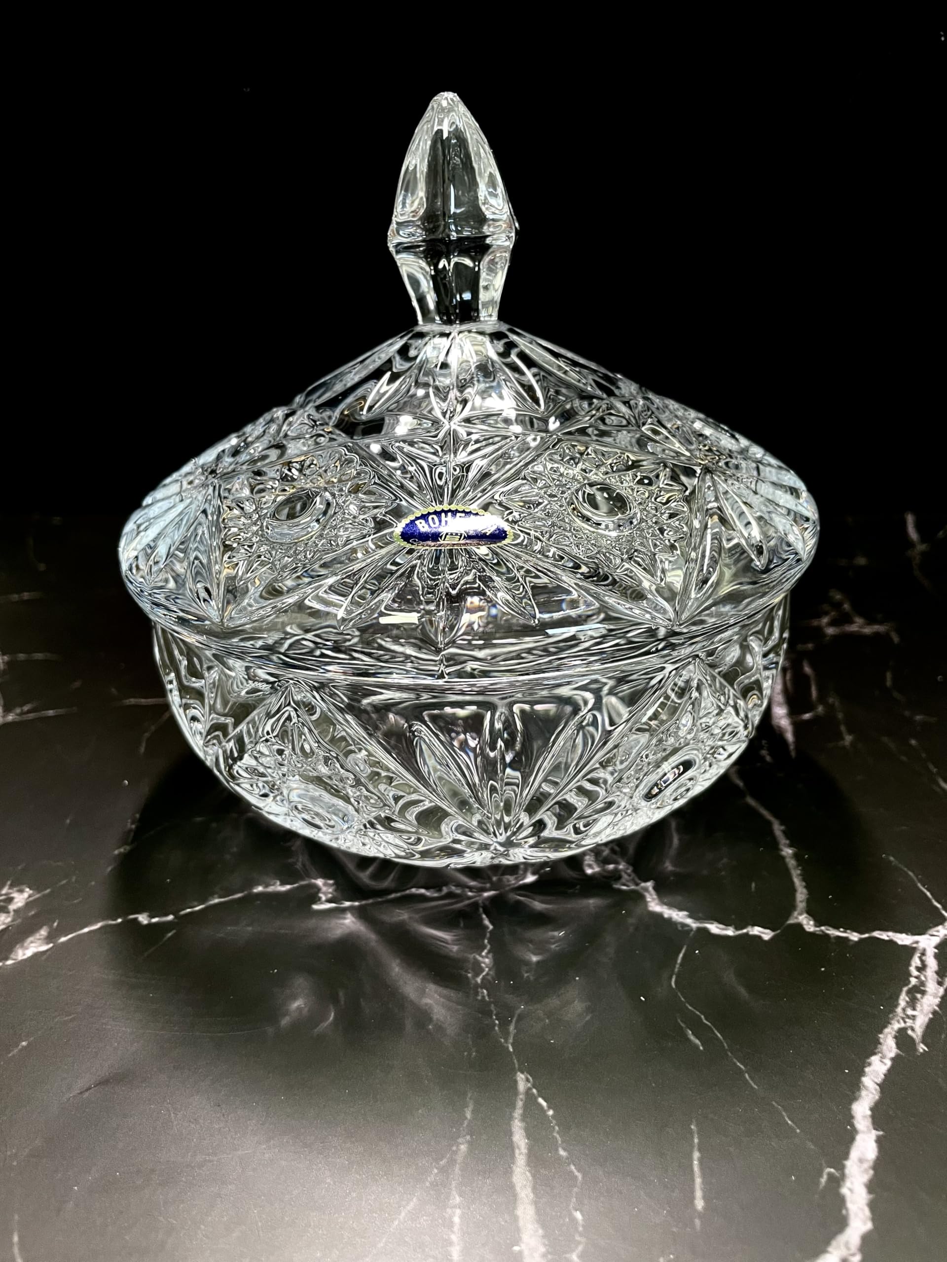 Czech Crystal Glass Sugar Bowl Dia-5.5''/H-6'' Bohemian Elegant Centerpiece Vintage Design Dessert Caviar Nuts Jam Holiday Decorative Gift Birthday Wedding Housewarming