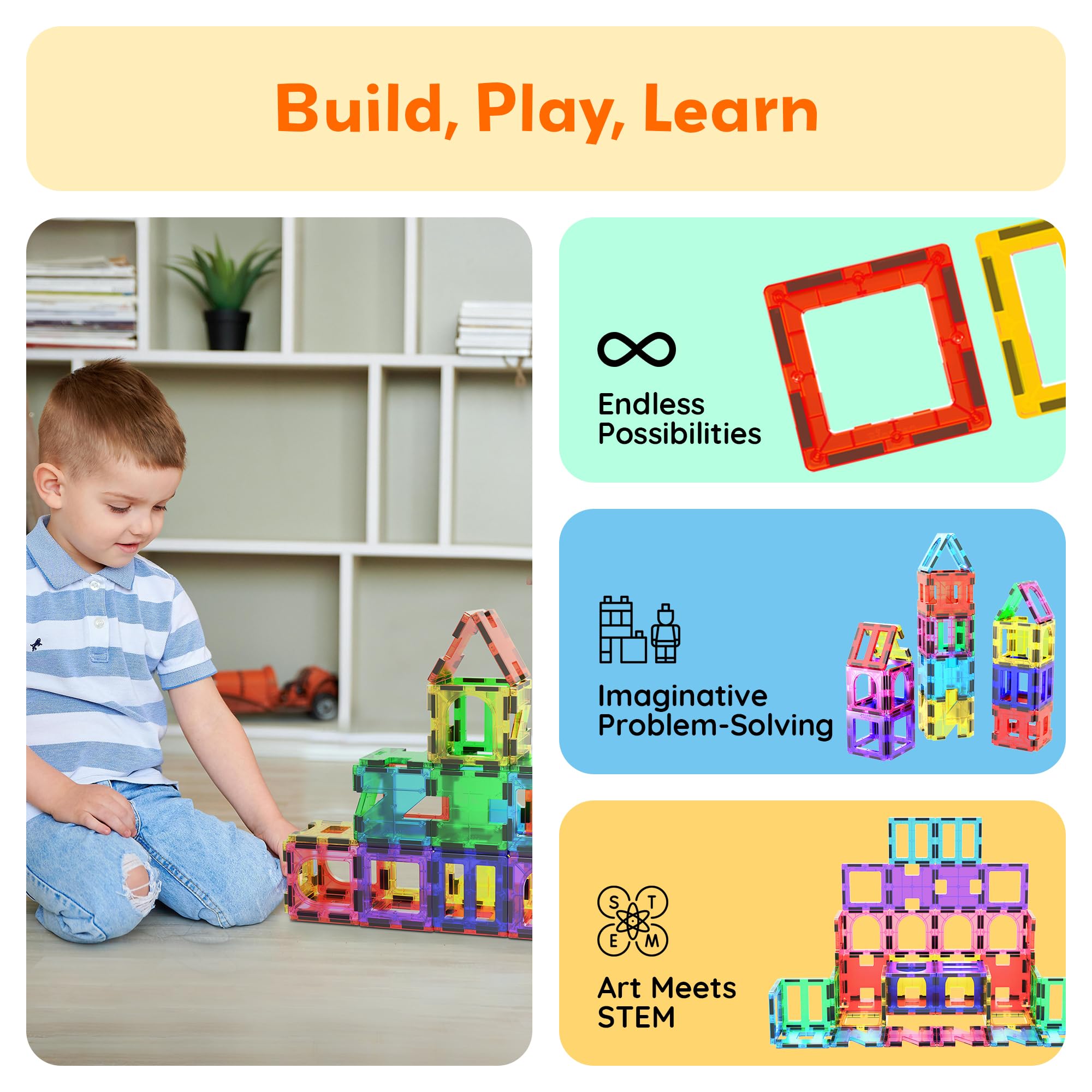 PicassoTiles PT42 Designer Artistry Kit 42pcs Set Magnet Building Tiles Clear Color Magnetic 3D Building Block - Creativity Beyond Imagination! Educational, Inspirational, Conventional, Recreational