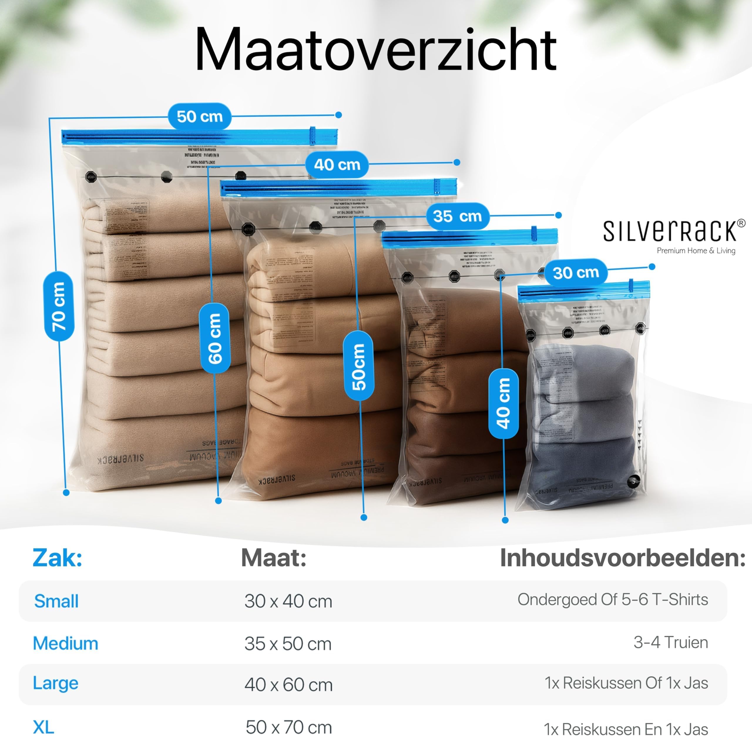 Vacuumzakken Kleding Vacuümzakken Set 12 Stuks Handpomp - Voor Kleding Opbergen En Reizen (40x40, 40x50, 40x60 Cm) Ruimtebesparende Opbergzakken