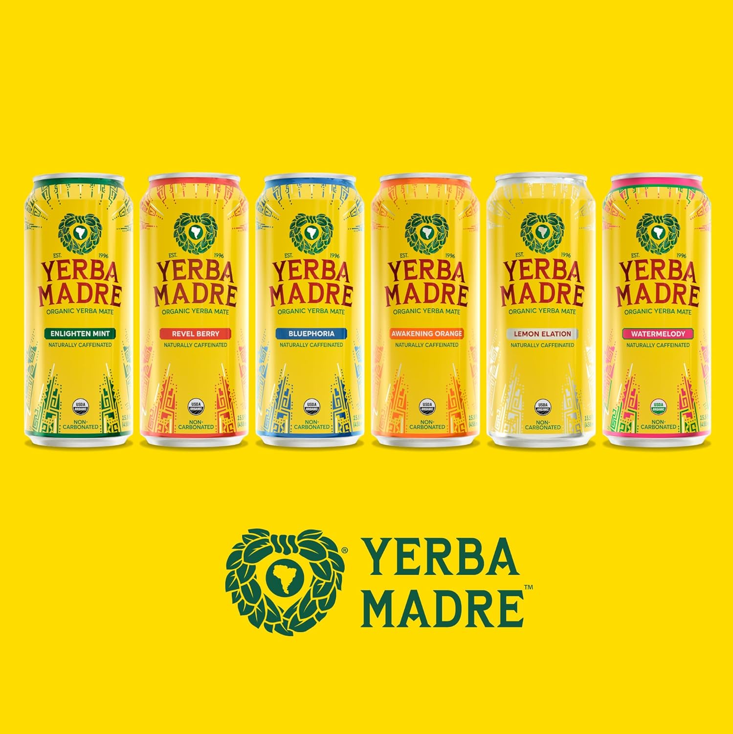 Yerba Madre Organic Yerba Mate, Lemon Elation, 150mg Natural Caffeine, Energy Drink Alternative, No Jitters or Crash, 15.5 Oz Cans (Pack of 12)