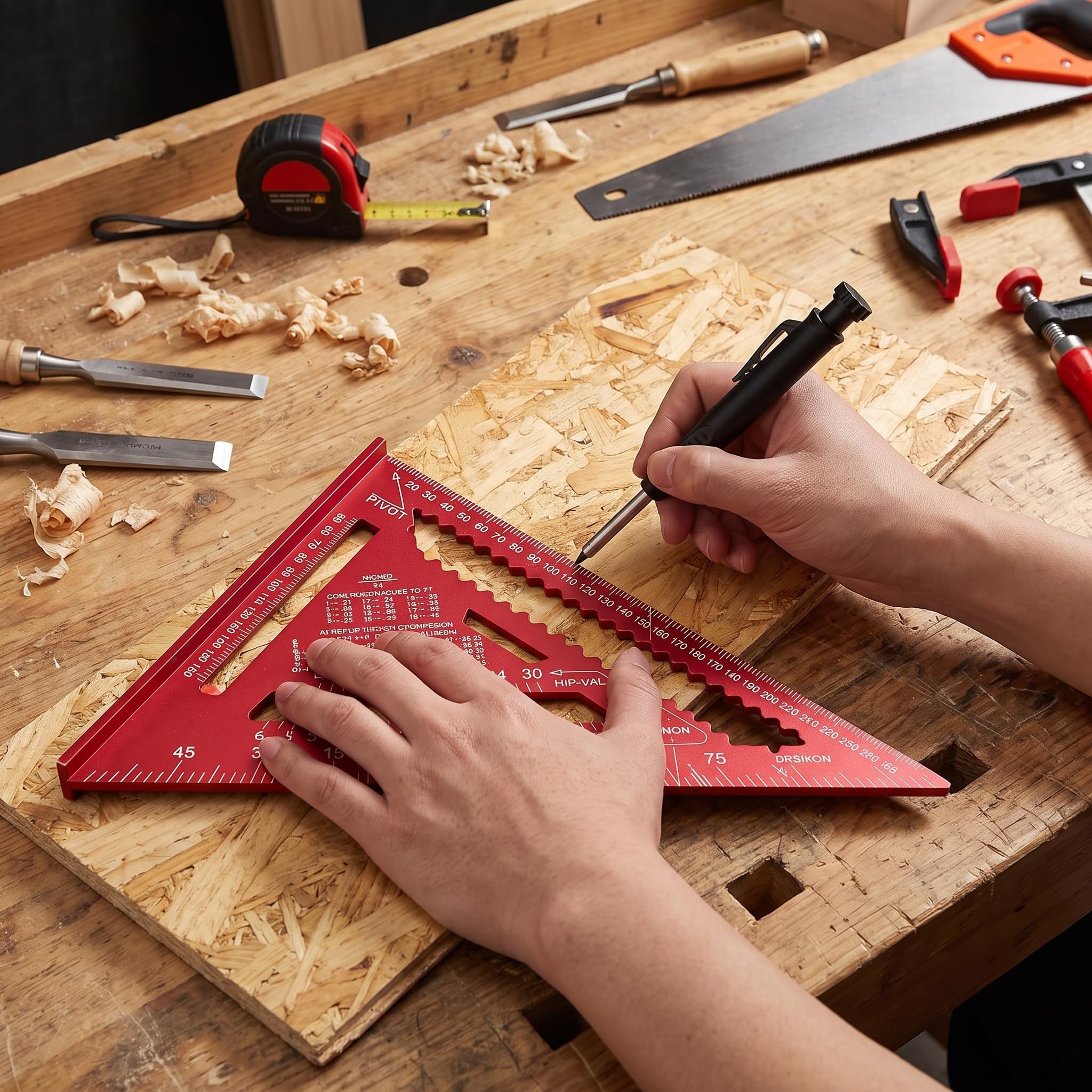 2 juegos de escuadras de carpintero, de 180 mm y 300 mm, transportador de 0-90° con lápiz de construcción, escuadra combinada de aleación de aluminio para bricolaje, carpintería y mejoras del hogar