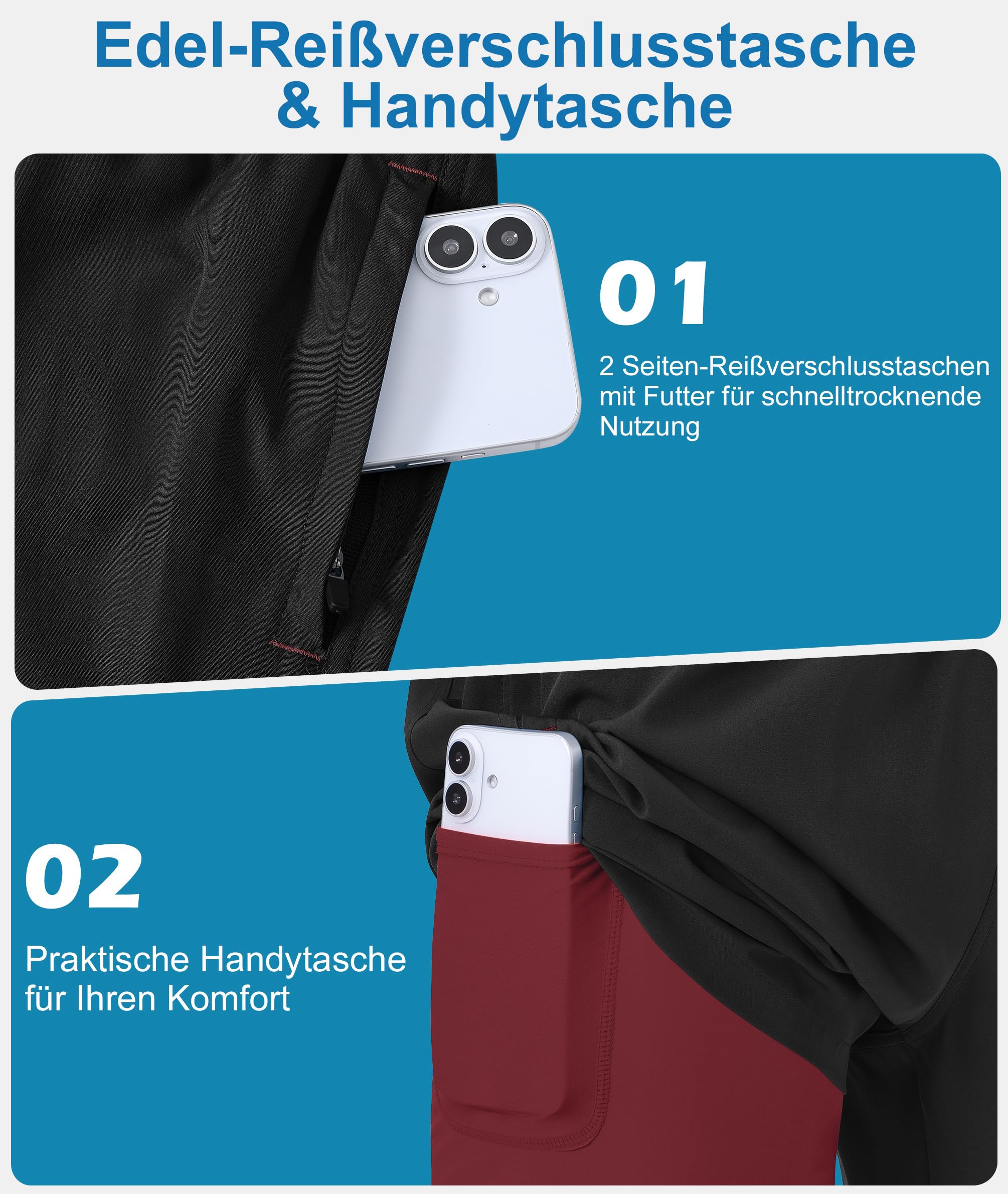 Zoofly Short de bain pour homme - Doublure de compression - Séchage rapide - Avec poches - 5