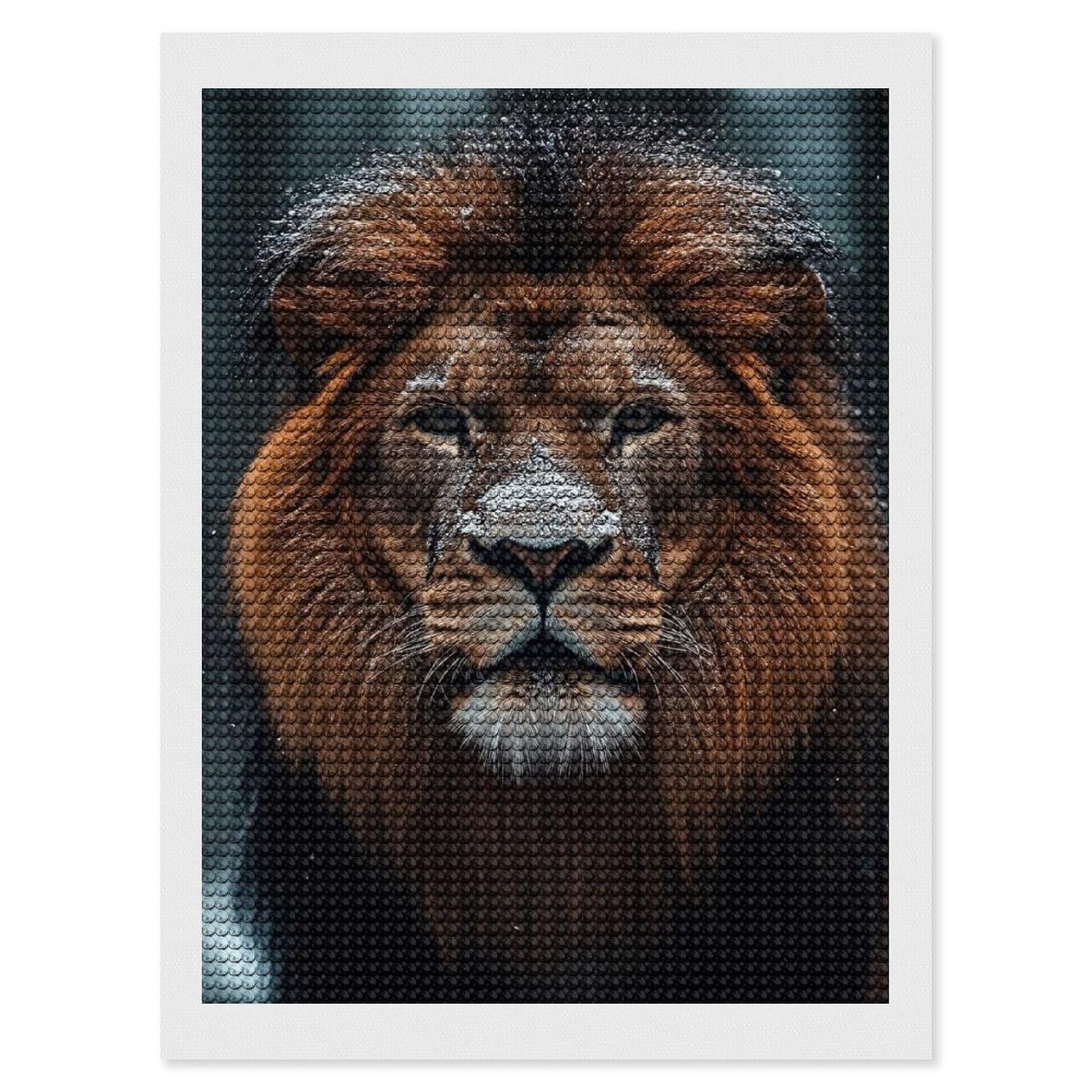 Junmoney Lion Portrait in Winter Diamond Painting Canvas Set 12"x16", Boho Decor, for Craft Lovers, Easy Handmade Project, Holiday Gift Idea