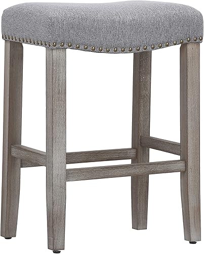 WO Home Furniture Taburete de bar de altura de mostrador de 24 pulgadas, asiento de silla de montar sin espalda, taburete de bar con patas grises
