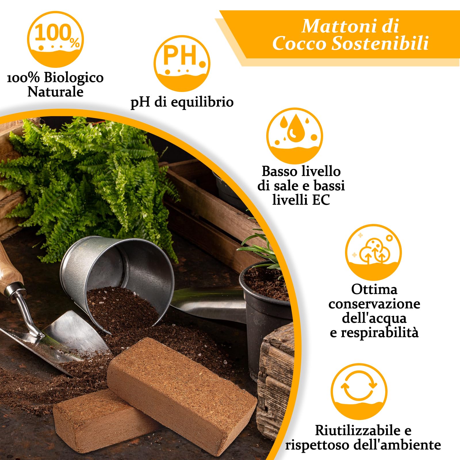 Riare 2 x 650 g di mattoni di cocco organici, 100% naturale, 16 l, substrato in fibra di cocco ad alta espansione, nocciolo di cocco per giardino (2)