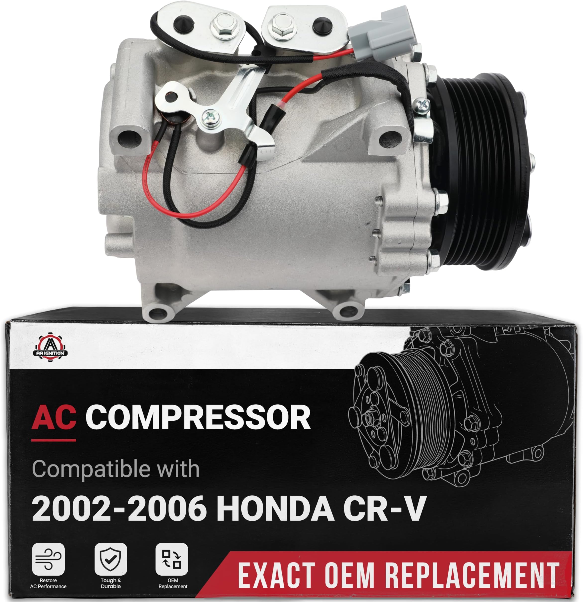 A/C Compressor with Clutch - Compatible with Honda - CR-V - AC Compressor - AC Compressor With Clutch - Replaces 10663AC, 10663ACAA, 1522110, 10345240, 10349721-2002-2006
