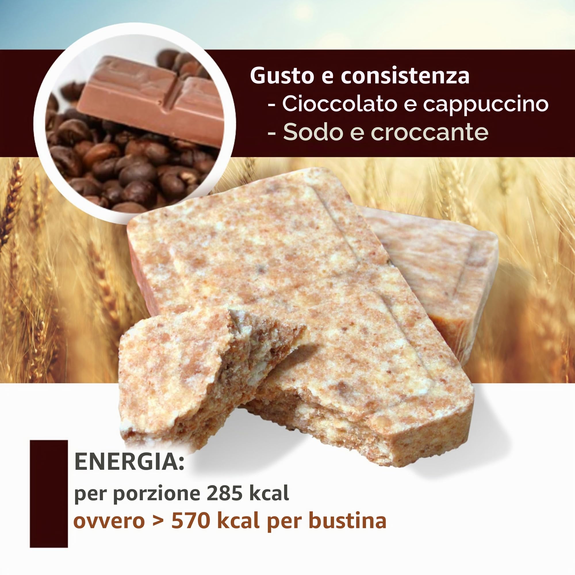 CONVAR-7 Confezione barretta energetica al cioccolato, per lo sport e le attività all'aria aperta, cibo per situazioni di emergenza, razione di sopravvivenza.Gusto cioccolato cappuccino, confezione co