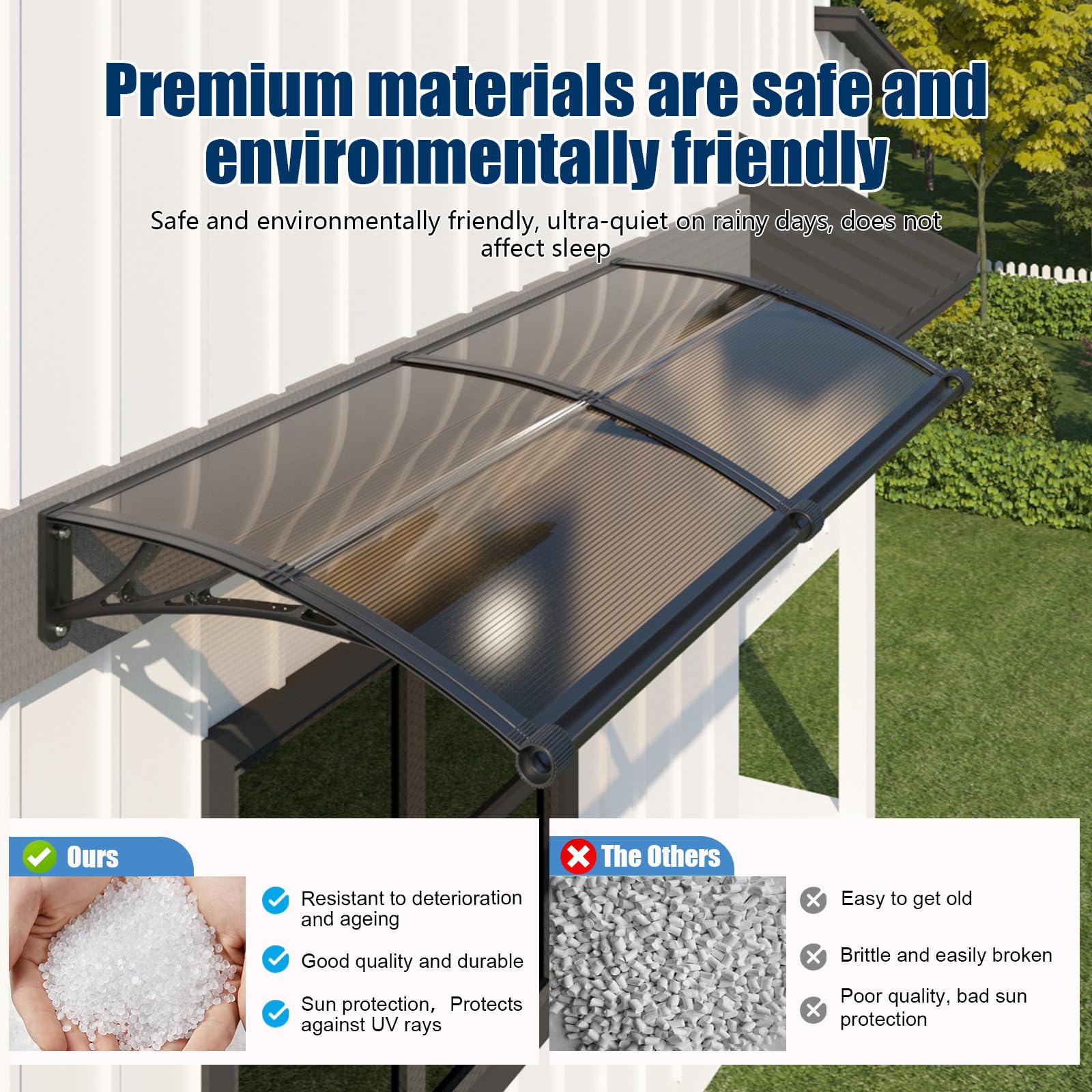 GUANSU Vordach für Haustür 100x300 cm, Überdachung Haustür aus Polycarbonat, Transparentes Pultbogenvordach – Schützt vor Regen Schnee für Terrasse, Veranda Fenster
