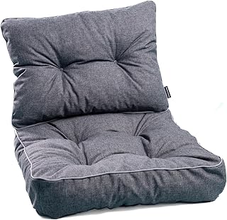 TexDeko® Loungekissen Gartenpolster Set mit Rückenkissen für Rattanmöbel Gartenkissen Premium, Wasserabweisende Polsterauflage Sitzkissen Gartenmöbel 55x55x12cm + 55x40x12cm (Grau)