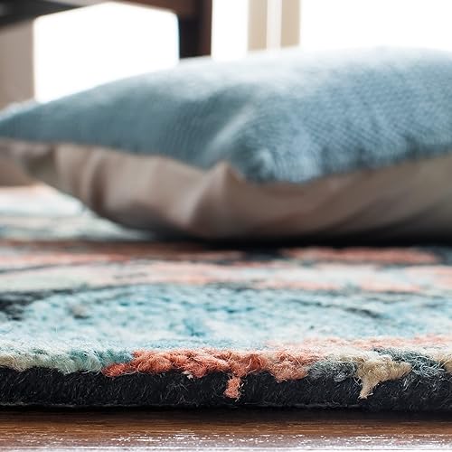 Miniatura 4 de SAFAVIEH Jardin Collection - Alfombra decorativa de 4 x 6 pies, carbón y azul, hecha a mano, lana floral y algodón, ideal para zonas de alto tráfico