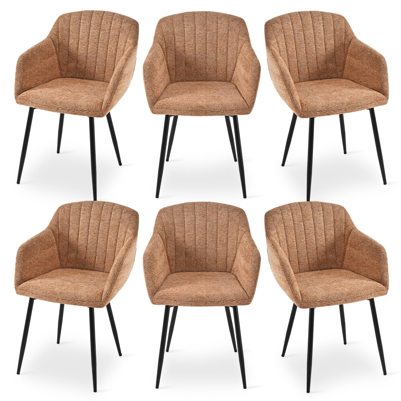 Goeurvant Dining Chairs Set of 6 Upholstered Armchairs with Metal Legs Kitchen Chairs for Living Room, Orange-Chenille